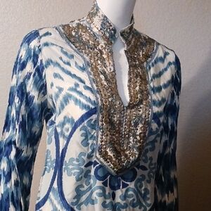 Tory Burch Blue and White Sequin Tunic